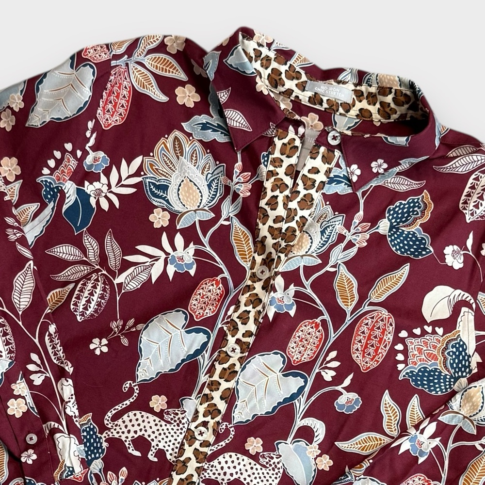 Chico’s Boho Hippie Bohemian Burgundy Floral Animal Print Blouse Size 1 (Medium) - Picture 3 of 10